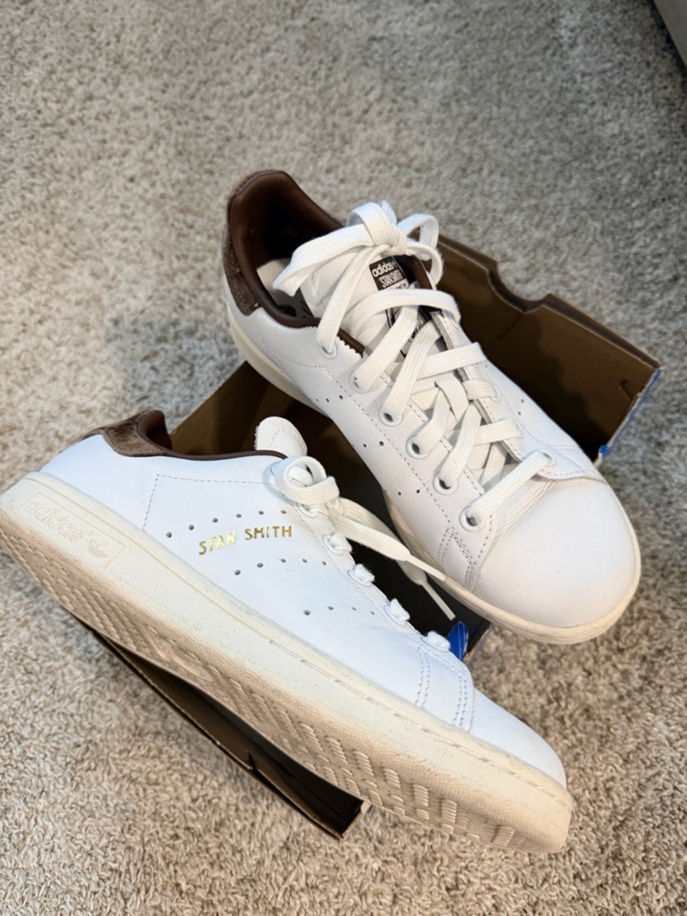 Adidas White Sneakers with Brown Heel Accent Size 6